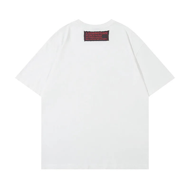 Letter affixed cloth embroidered printed short sleeve men's top in pure cotton black colour