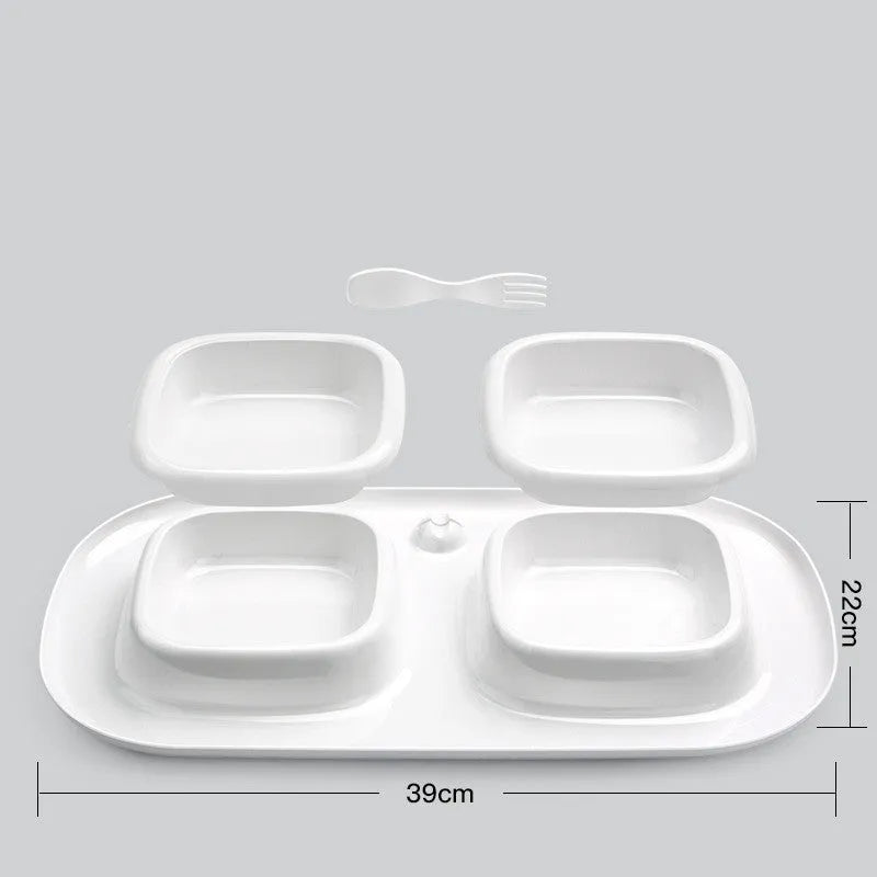 Cat Le Shi plastic double bowl for cats in milky white showing two compartments