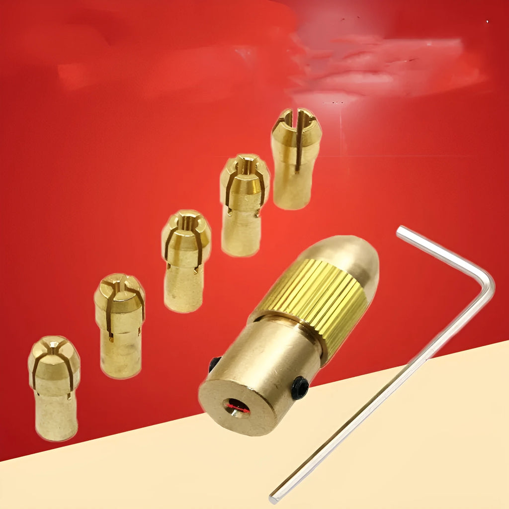 Miniature self-tightening electric drill chuck with hard alloy collets in multiple sizes