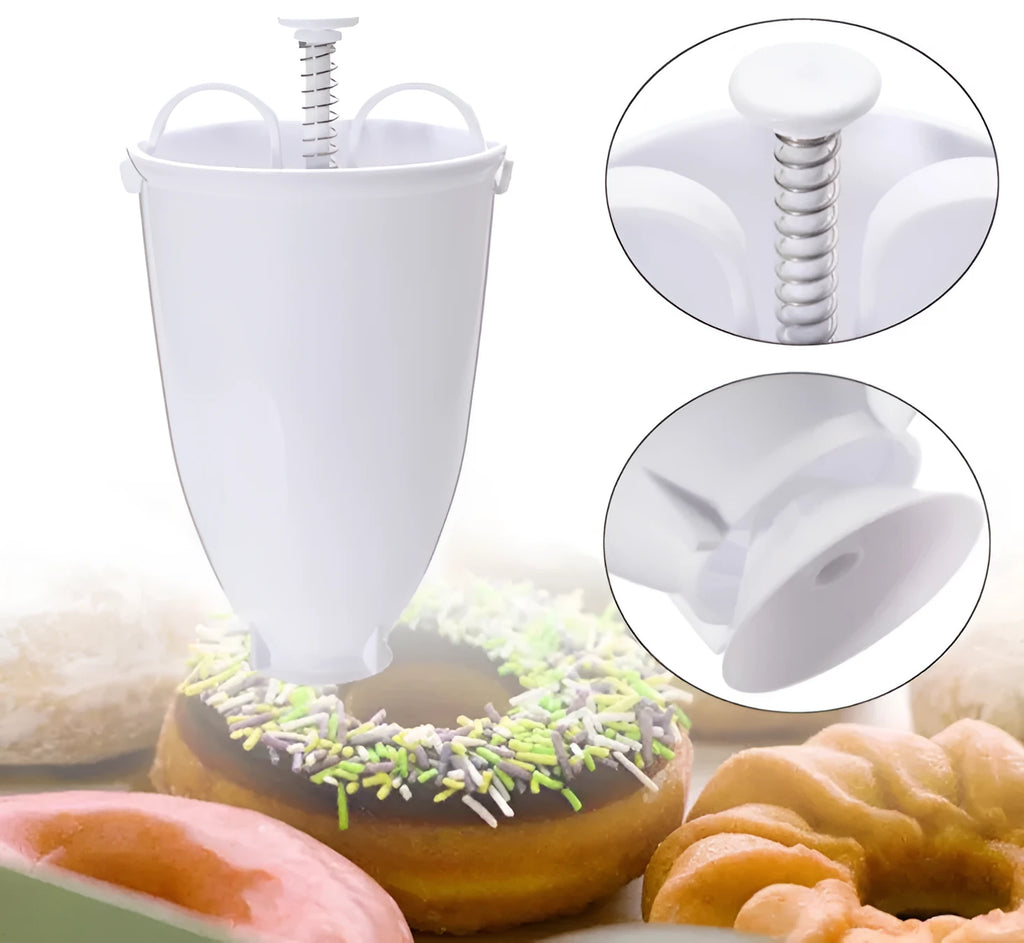Plastic doughnut maker dispenser with 9.5 cm diameter and 18 cm height for making homemade donuts