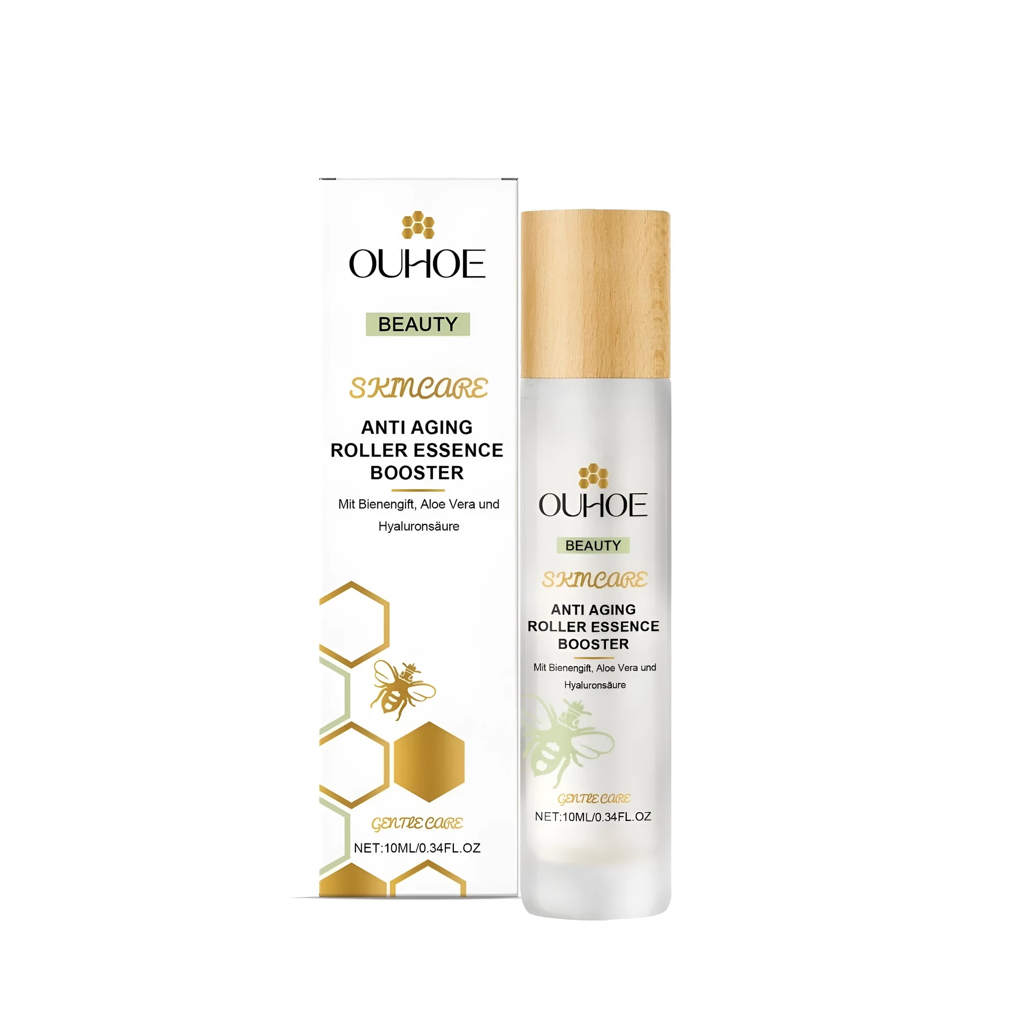 Anti-aging evening ball skincare device with 10ml capacity gel containing hyaluronic acid and bee venom.