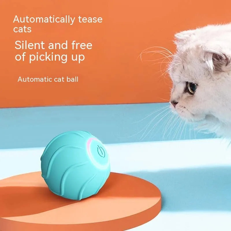 Smart cat toys rolling ball in blue silicone with automatic bouncing feature for interactive pet play