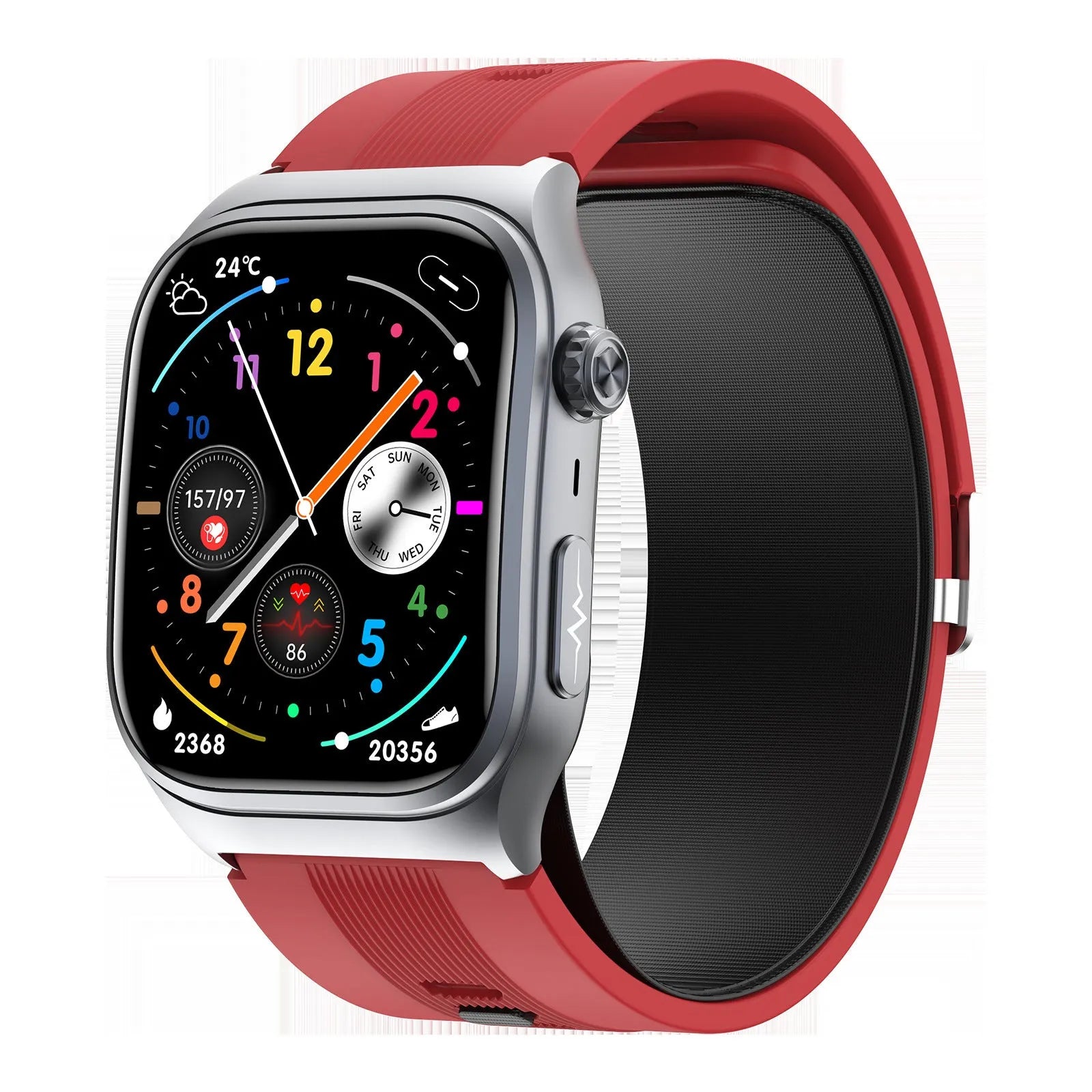 S15 Smart Watch with AMOLED display showing blood pressure and uric acid monitoring on a wrist with black leather strap