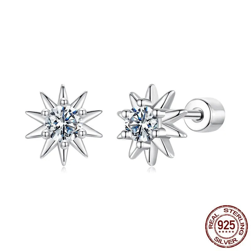 Fashion Simple S925 Sterling Silver Sun Moissanite Stud Earrings with certificate for women