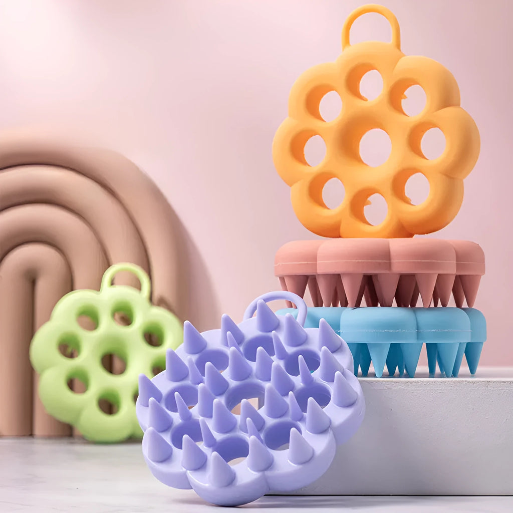 Silicone pet grooming brush with massage nodes in multiple colour options for dry and wet use