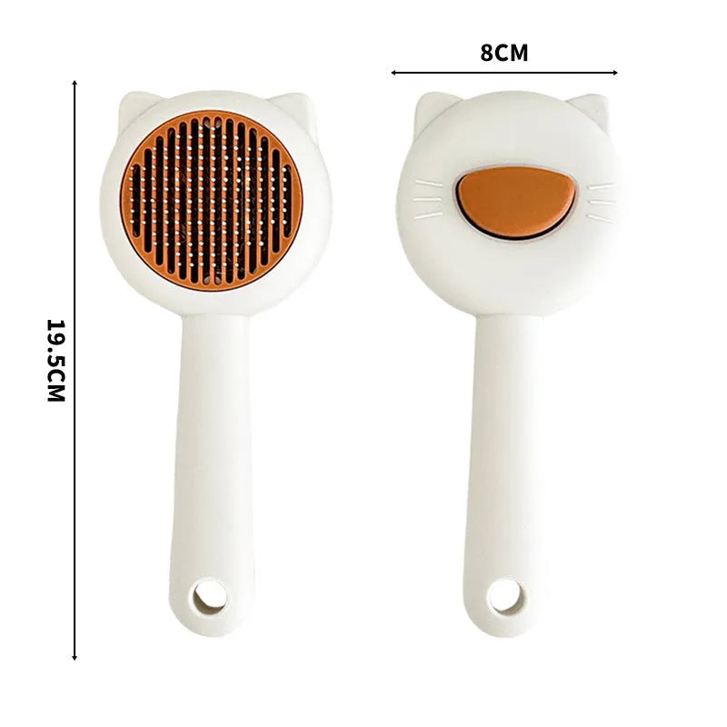 Self-cleaning cat comb with stainless steel needles and PP handle in white, with coffee, green, pink colour options, 8x19.5 cm