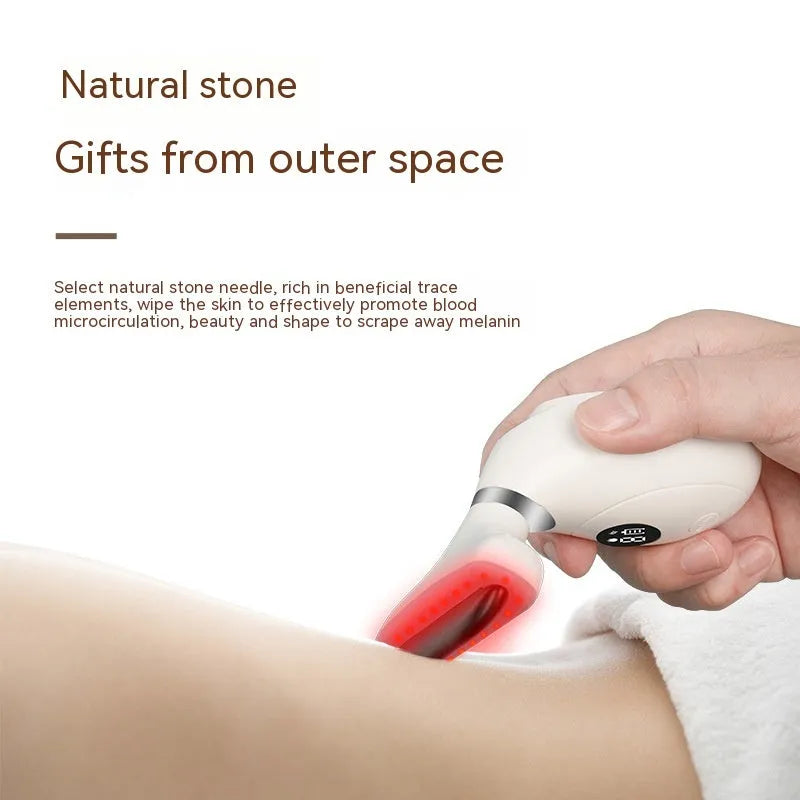 Household electric stone scraping facial massager with Black Stone finish, four gear levels, and temperature adjustment, includes essential oil bottles