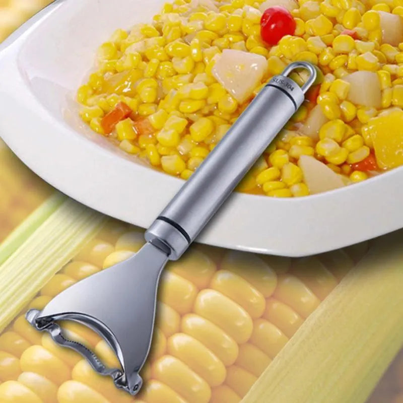 Stainless steel corn planer kitchen tool for removing kernels from corn, 18cm long.