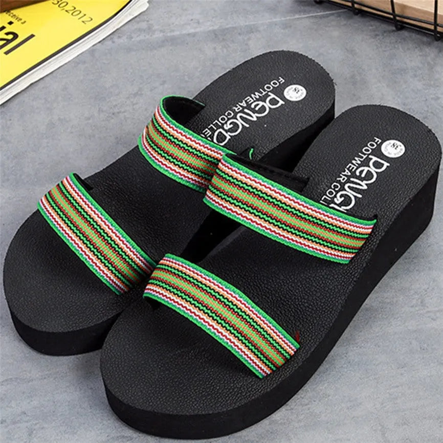 Women's bohemian summer slippers in brown with 5.5cm heel and elastic EVA upper