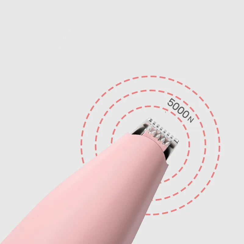Pink pet foot hair trimmer with USB charging for grooming dog and cat paws