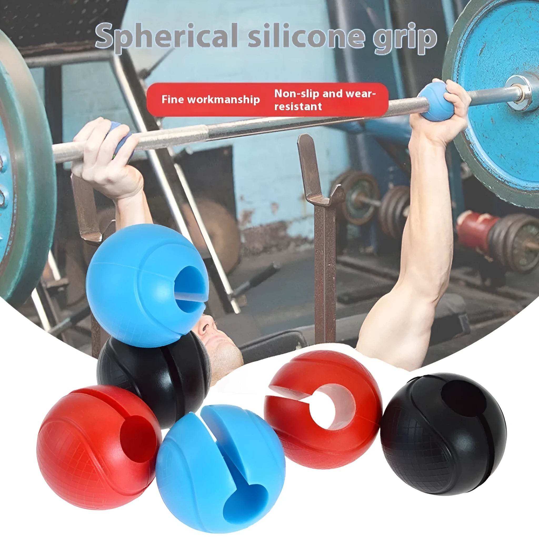 Round grip dumbbell silicone spherical hand grip in black on a white background