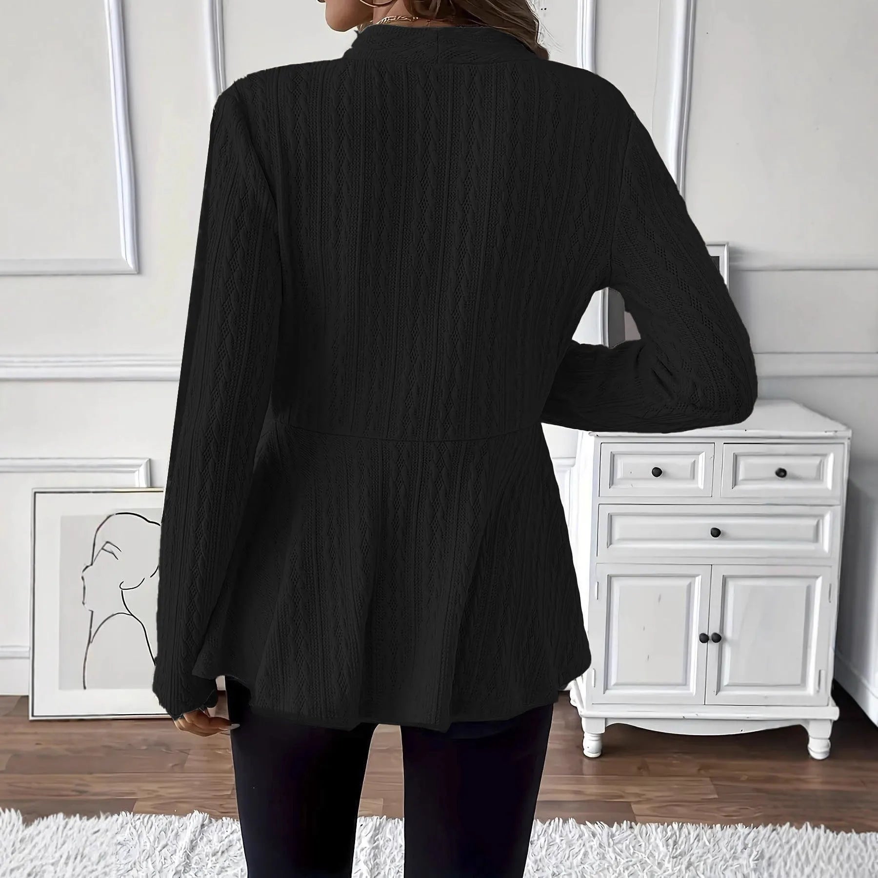 Women's apricot jacquard patterned knitted cardigan with one-button fastening
