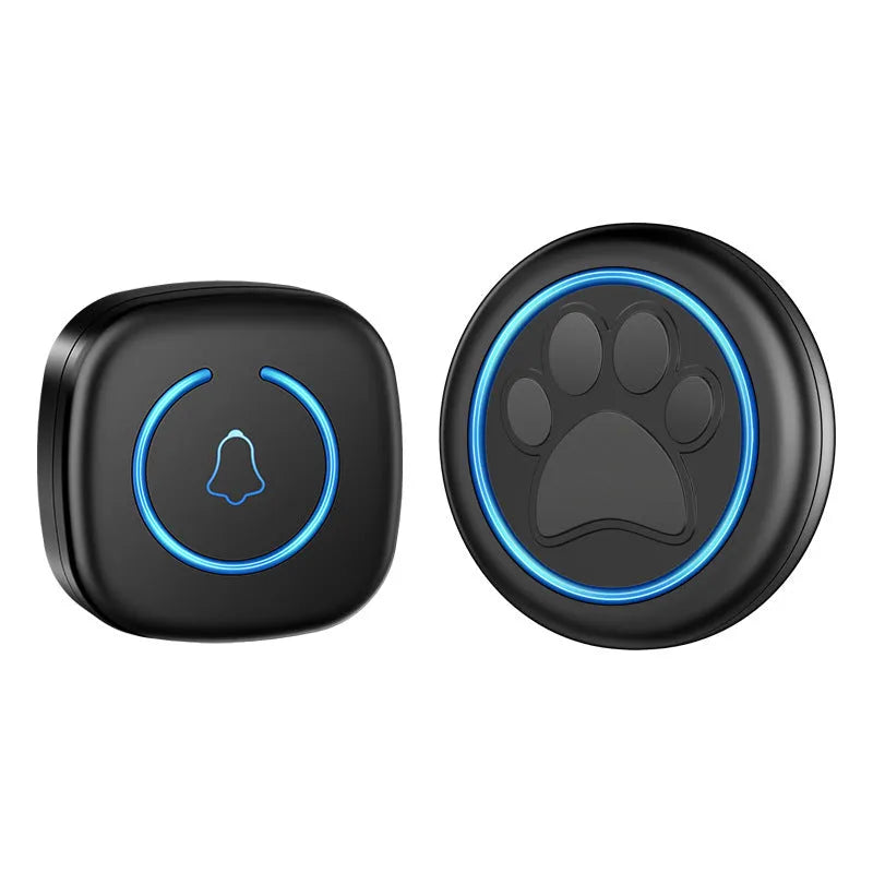 Wireless waterproof pet training doorbell in black or white with multiple plug options