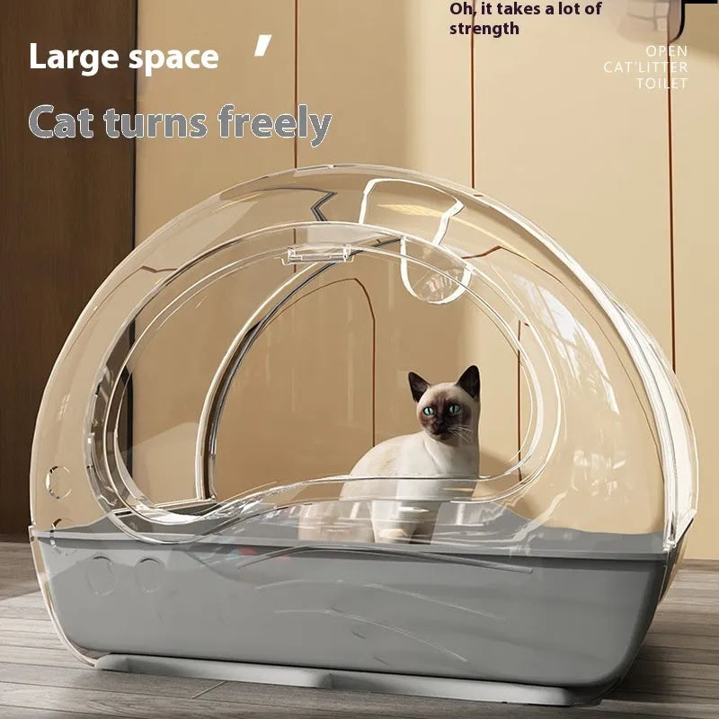 Extra large fully enclosed cat toilet in beige, classic grey, or brown with scoop and deodorising bag