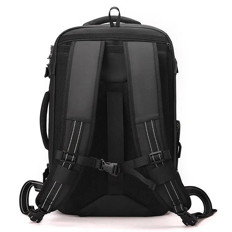 Men's business backpack with belt password lock, Oxford cloth, black airbag type, scalable 20-35L capacity