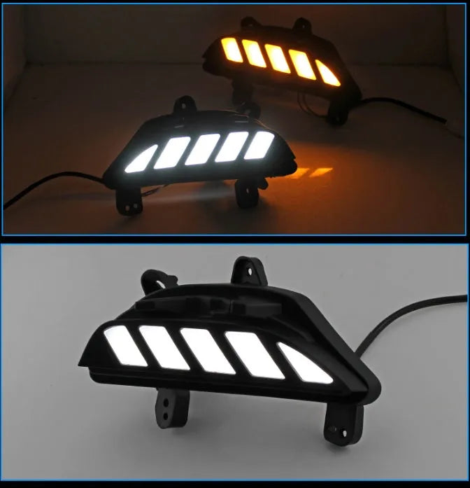 LED daytime running light fog light modification kit for 14-16 Mazda Atenza with white driving light and yellow turn signal streamer, black ABS housing