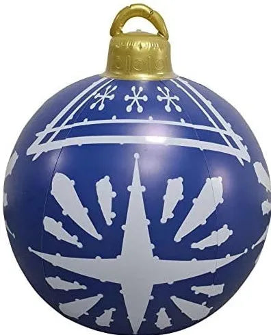 Large 60cm diameter inflatable PVC Christmas decoration ball in bright colours for outdoor use.