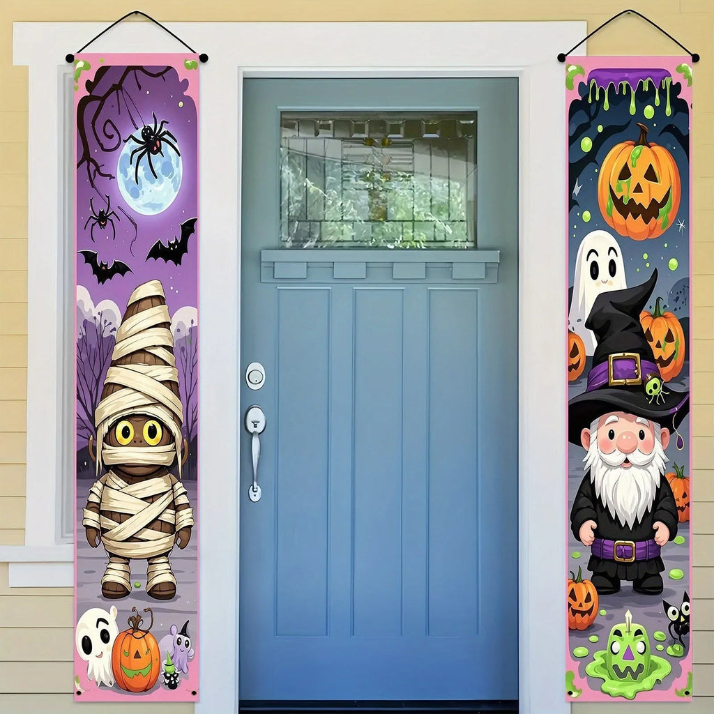 Orange and black Halloween couplet hanging banner measuring 30x180cm