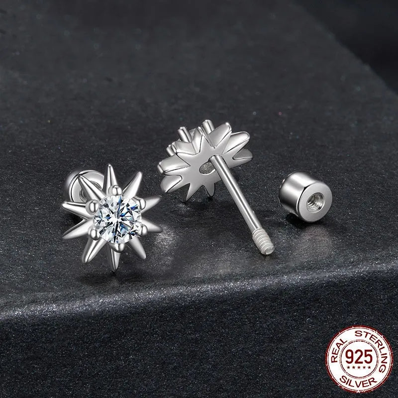 Fashion Simple S925 Sterling Silver Sun Moissanite Stud Earrings with certificate for women
