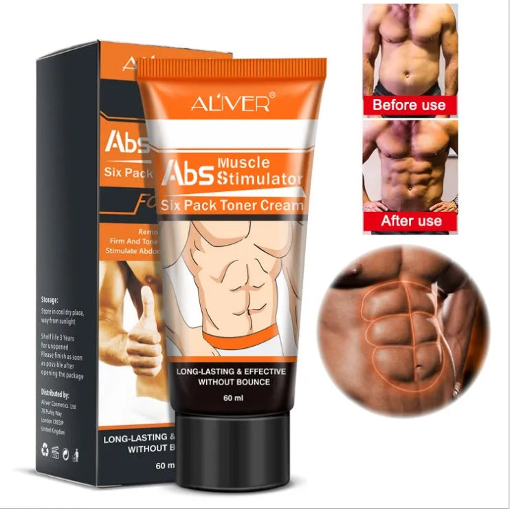 60mL Abdominal Muscle Cream tube with black packaging, featuring caffeine and Sargassum extract for slimming and firming