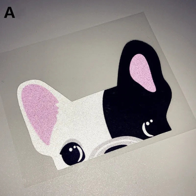 10 pcs bulldog sticker set, pet reflective material, 11cm by 7cm, strong adhesion, puppy pattern, colours A B C
