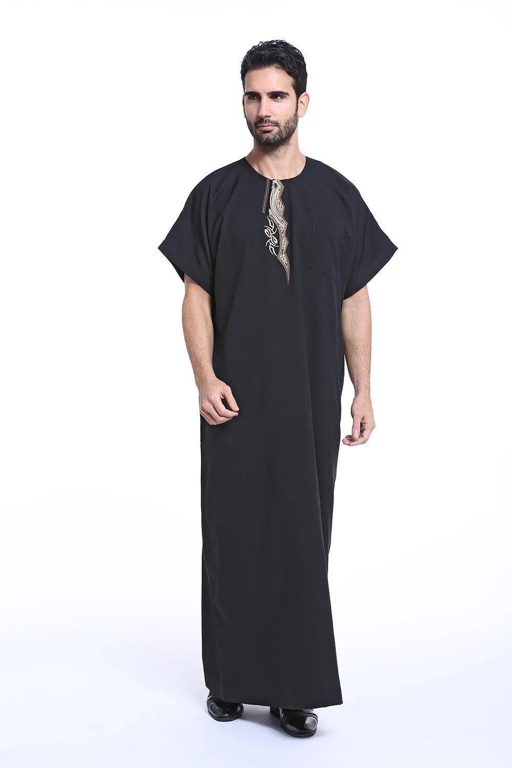 Muslim Arab Middle Eastern men's robe with embroidery in white hemp blended ramie fabric