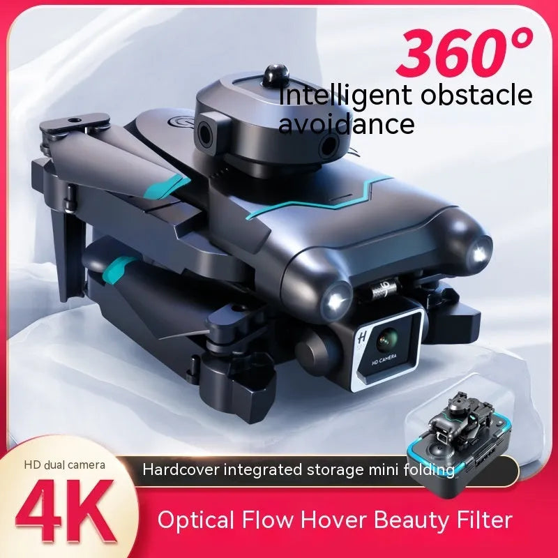 Black quadcopter drone with obstacle avoidance and 4K camera measuring under 30cm