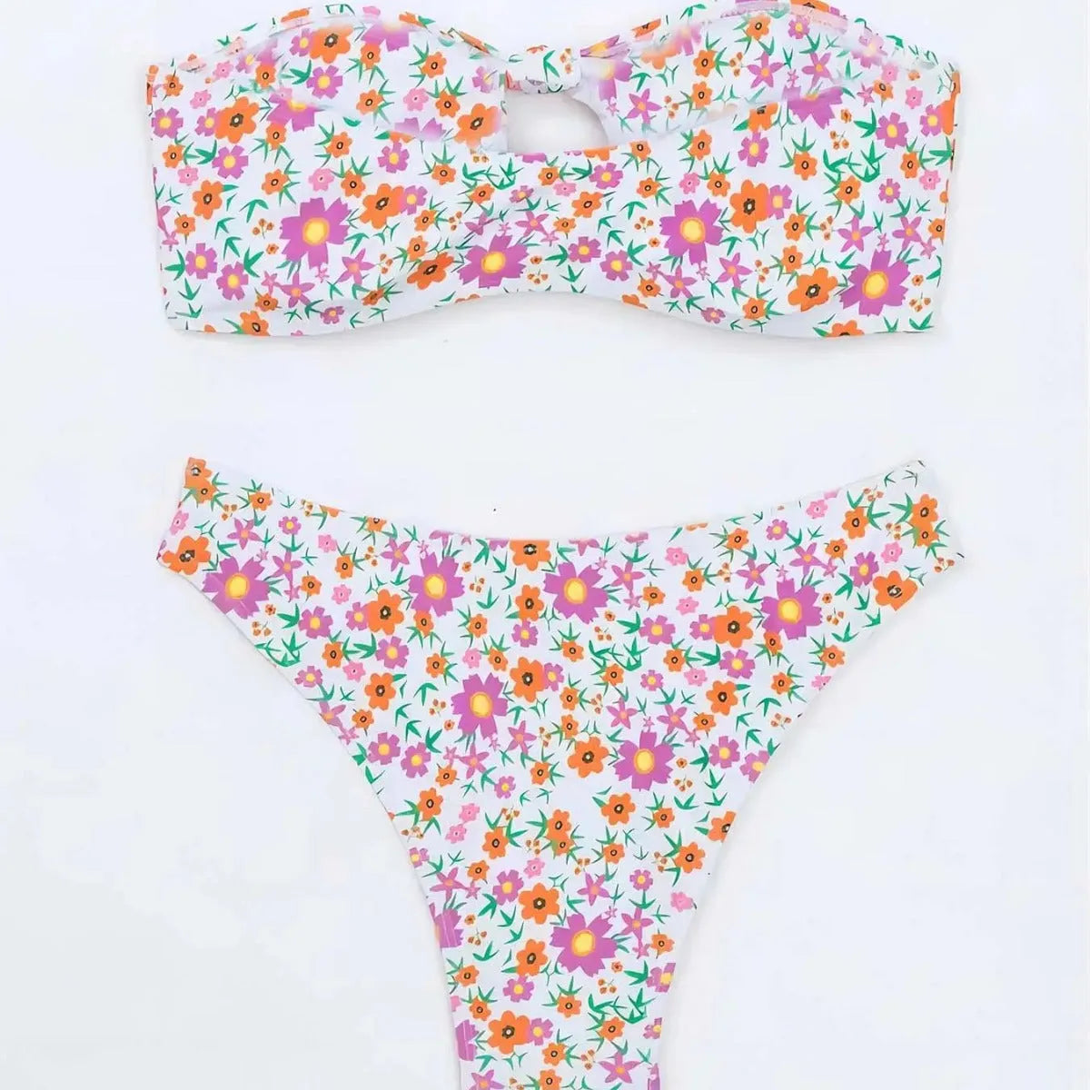 New flower swimwear women bikini set split bandeau top bottom polyester floral print blue flowers size S M L