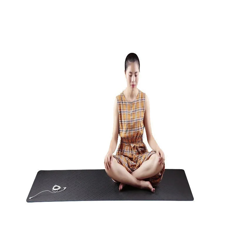 Blue conductive grounding yoga mat with plant flower pattern measuring 182x61cm