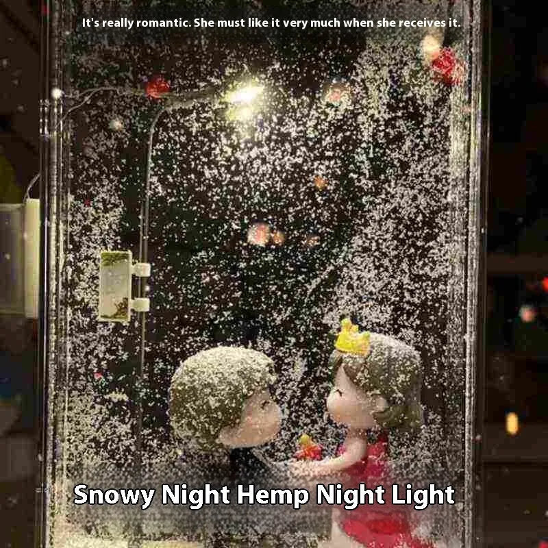 DIY magic snowy landscape night light kit with small street lamp on a desktop