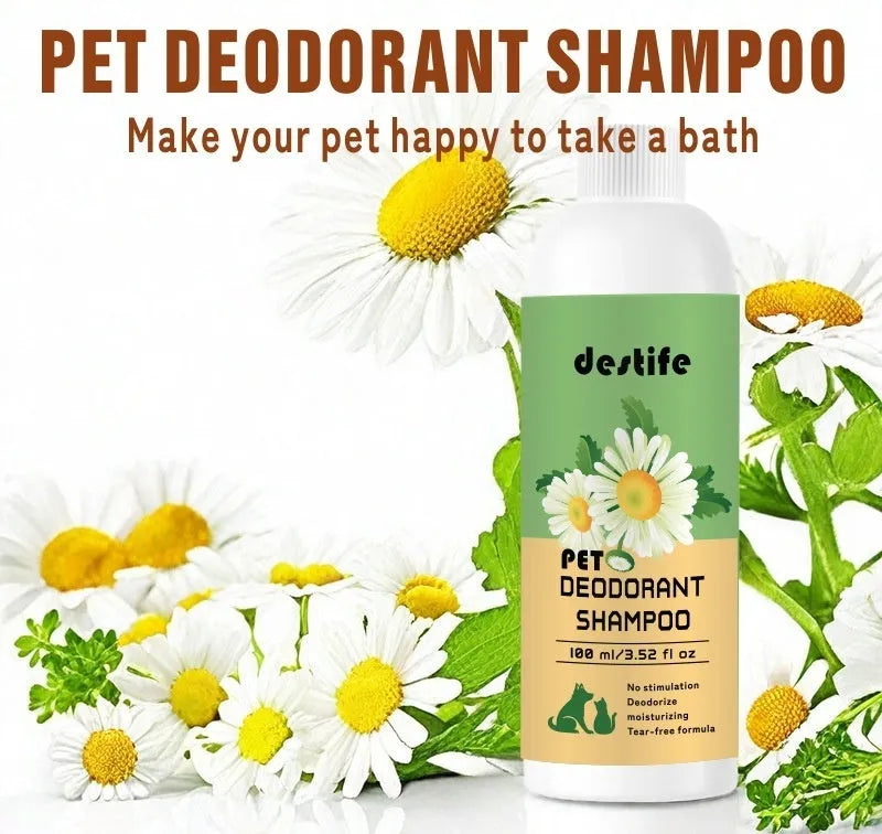 100ml bottle of pet shampoo and conditioner for dogs and cats with fragrance deodorant properties