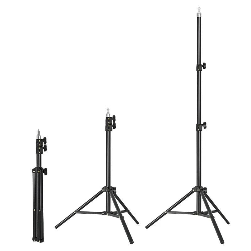 Carbon steel tripod stand with frosted legs and mobile phone holder attached