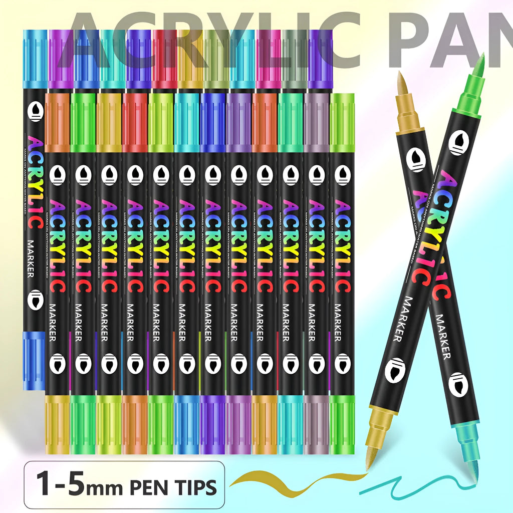 Double-headed acrylic marker pens with washable quick-drying opaque colours for art projects