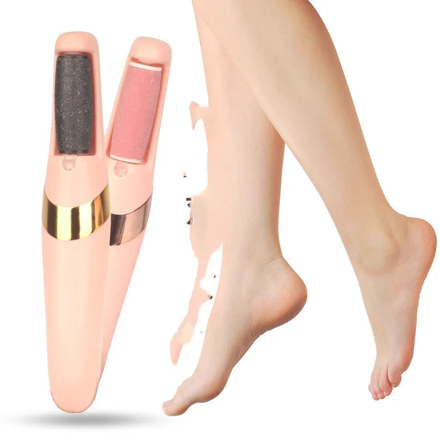 Electric foot grinder in white or pink with two grinding heads and USB cable, ABS body, 19.2cm bare size