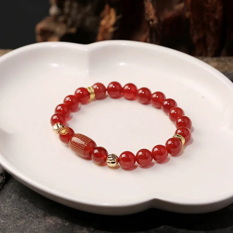 Agate Guanyin bracelet with rosary edge detailing in green or red stone options