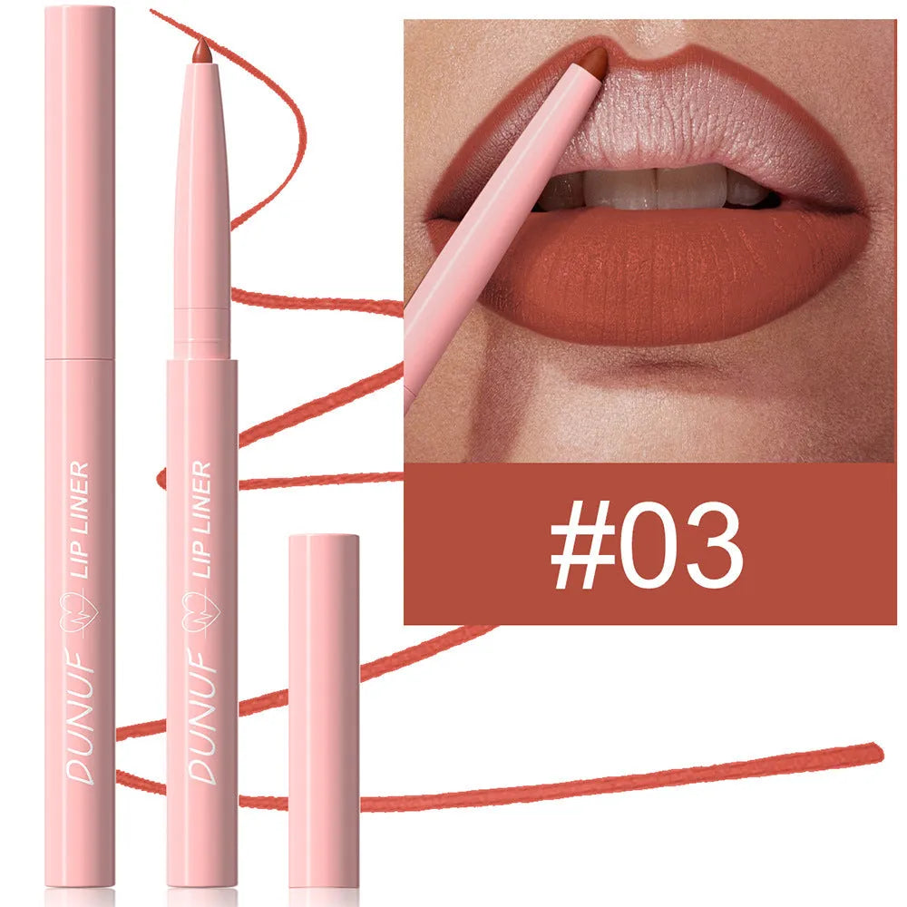 Velvet matte lip liner pencil in a set of 12 different colour shades
