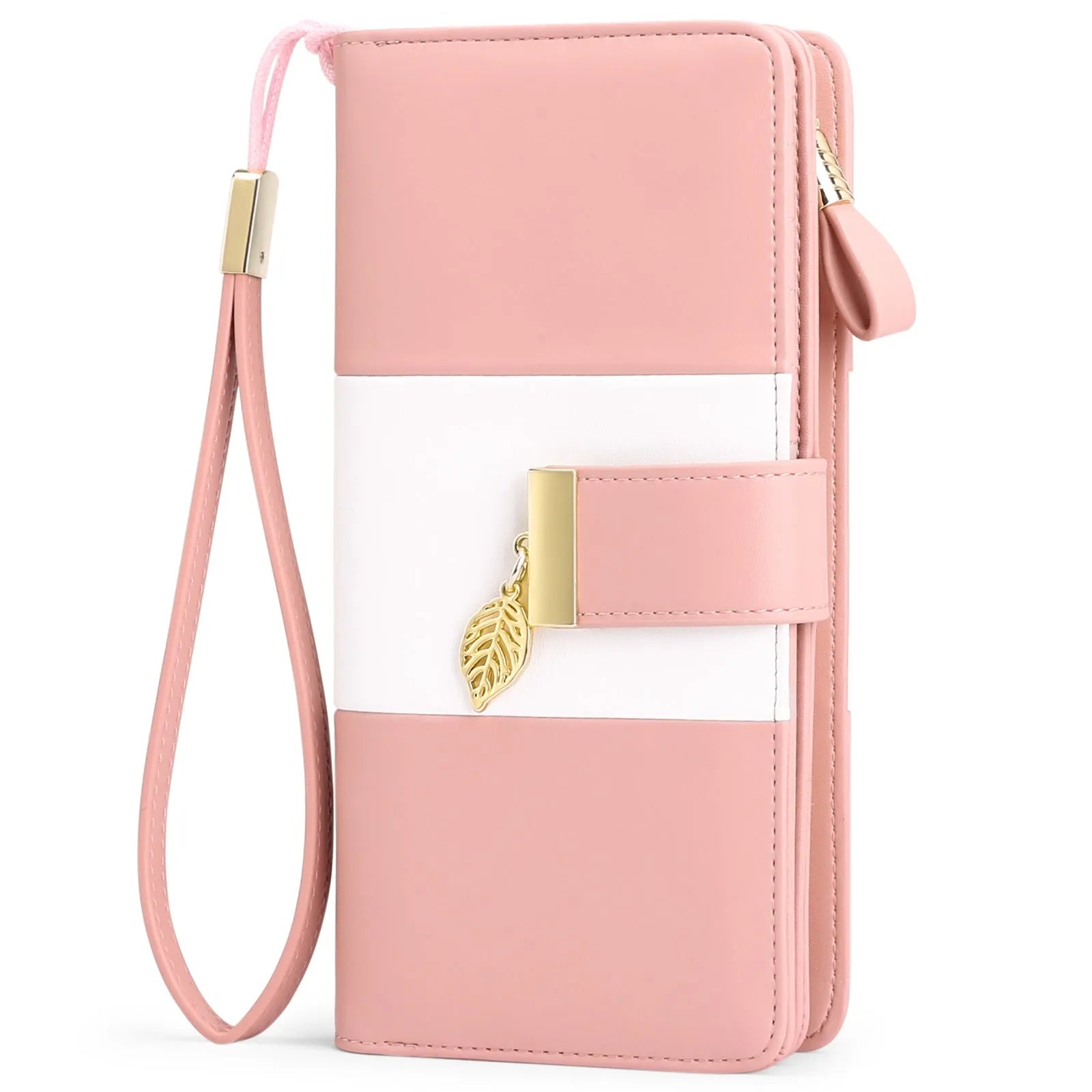 Midnight black PU leather anti-theft clutch bag with a silver lock on the zip, shown open to reveal RFID-blocking card slots.
