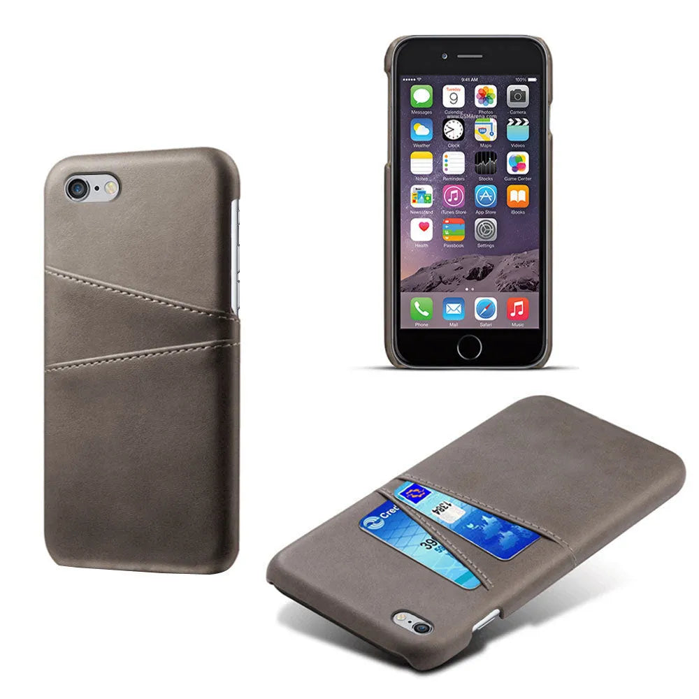Non-Apple branded back cover phone case in black with crazy horse leather texture