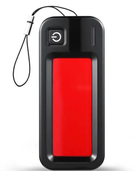 Small red handheld reverse camera detector with scanner for finding hidden surveillance lenses.