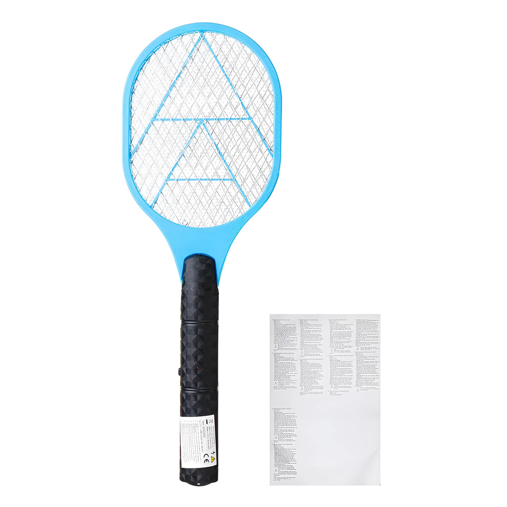 Battery electric mosquito swatter 45x16cm in blue colour on white background