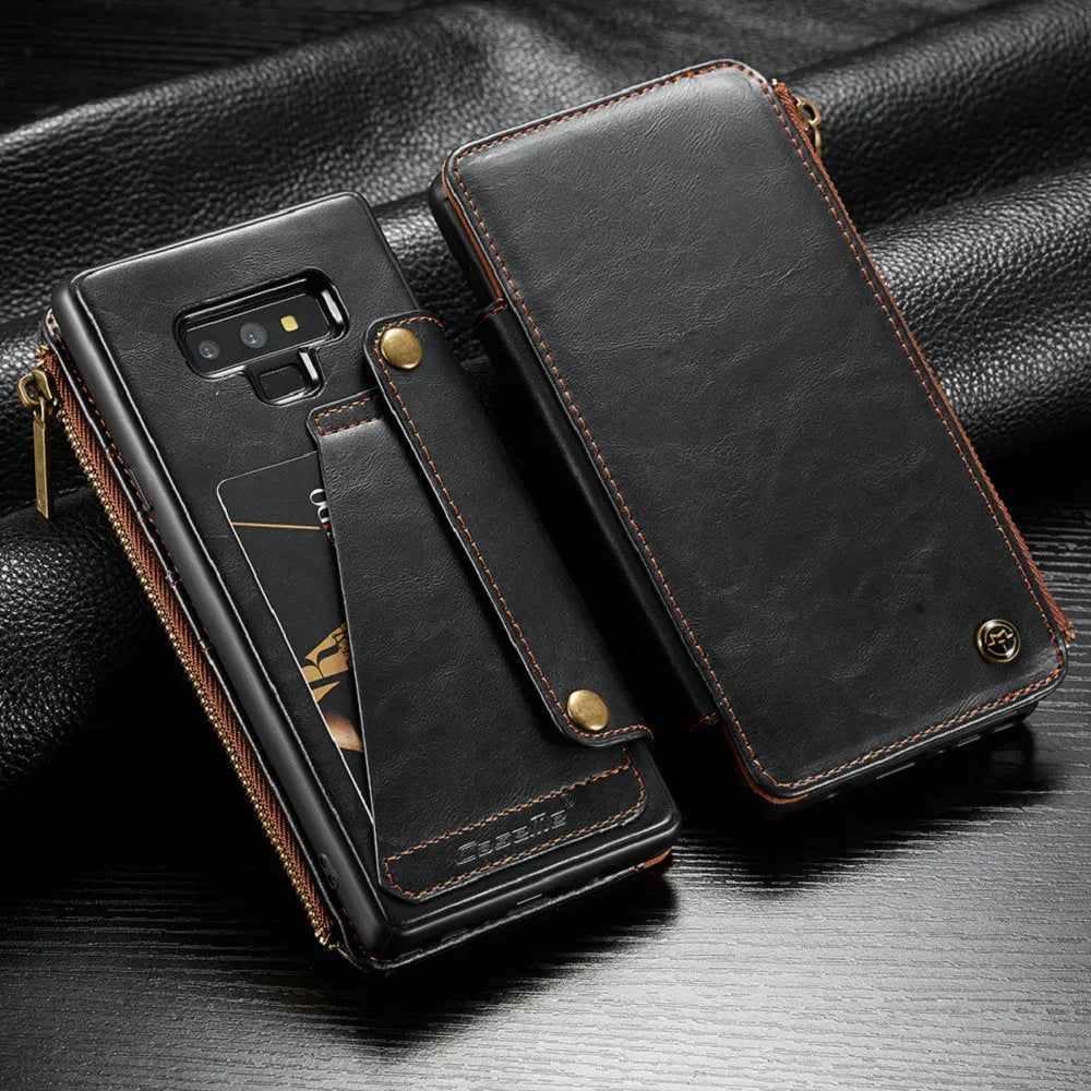 Black leather flip phone case for Samsung Galaxy Note 9 smartphone