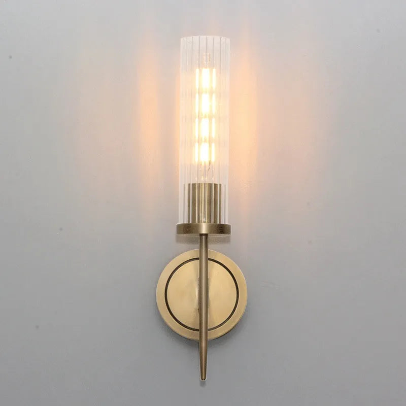 Post-modern glass wall lamp with copper metal body and glass shade
