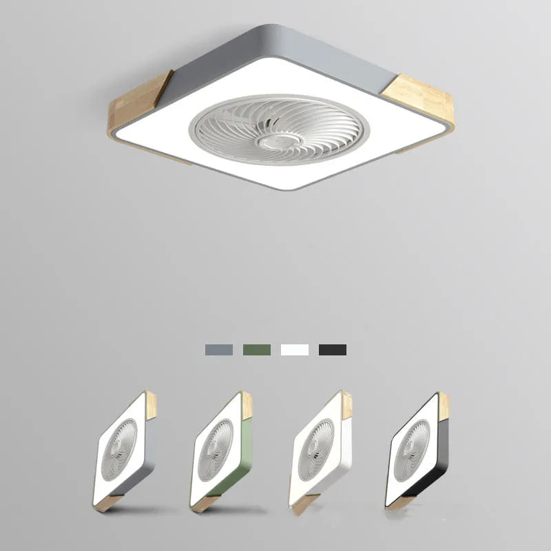 Modern minimalist black wrought iron ceiling fan with LED light and round shade, 500mm diameter, for living room use