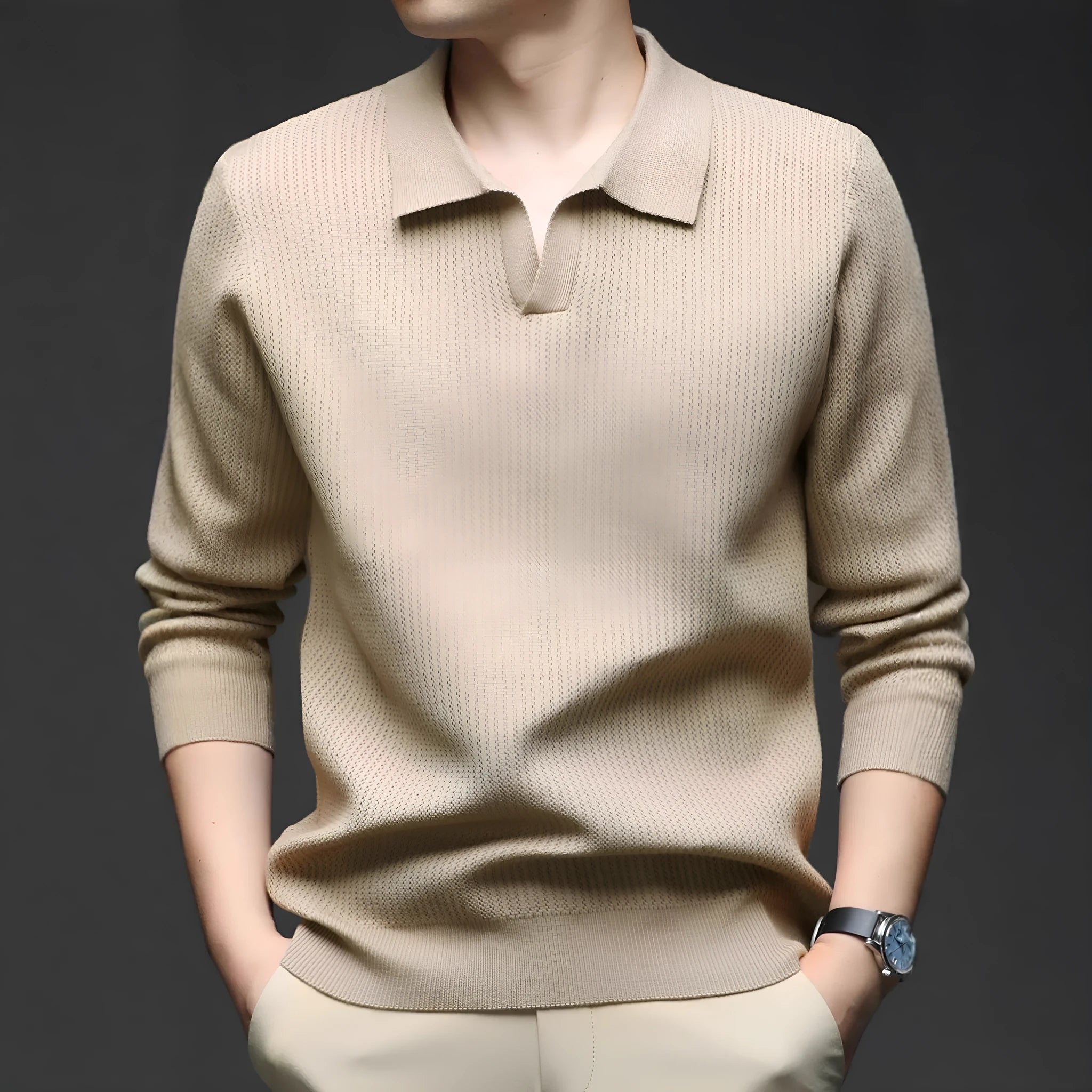 Men's loose pullover sweater in green, black, camel, or brown colours for autumn casual wear