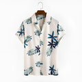 Casual printed shirt in white with lapel collar and short sleeves, loose fit cotton blend fabric