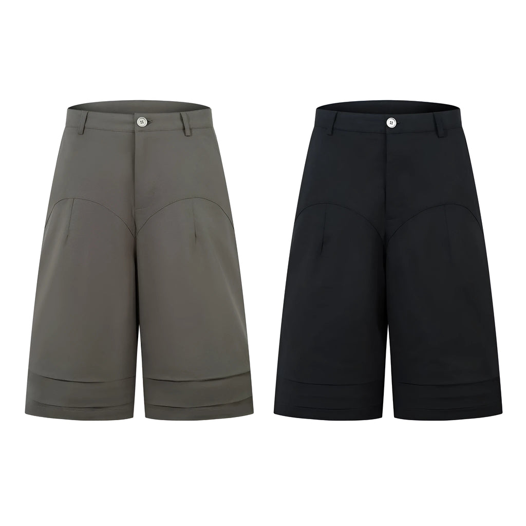 Retro wide leg straight denim middle pants in black and green colour options showing loose fit and fifth pants length