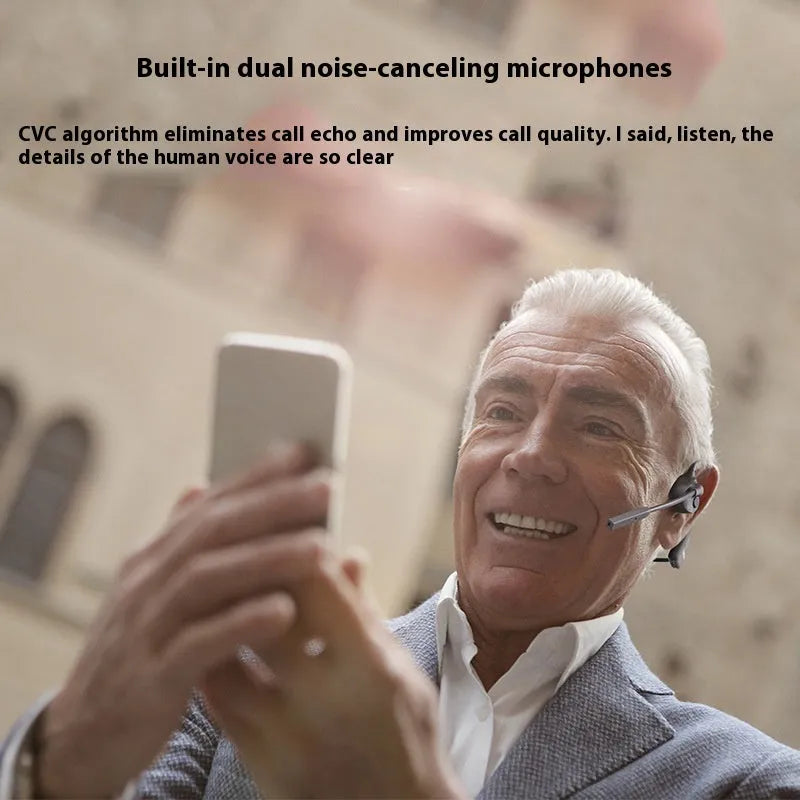 Black bone conduction Bluetooth headset with CVC noise reduction microphone, silicone head-mounted design