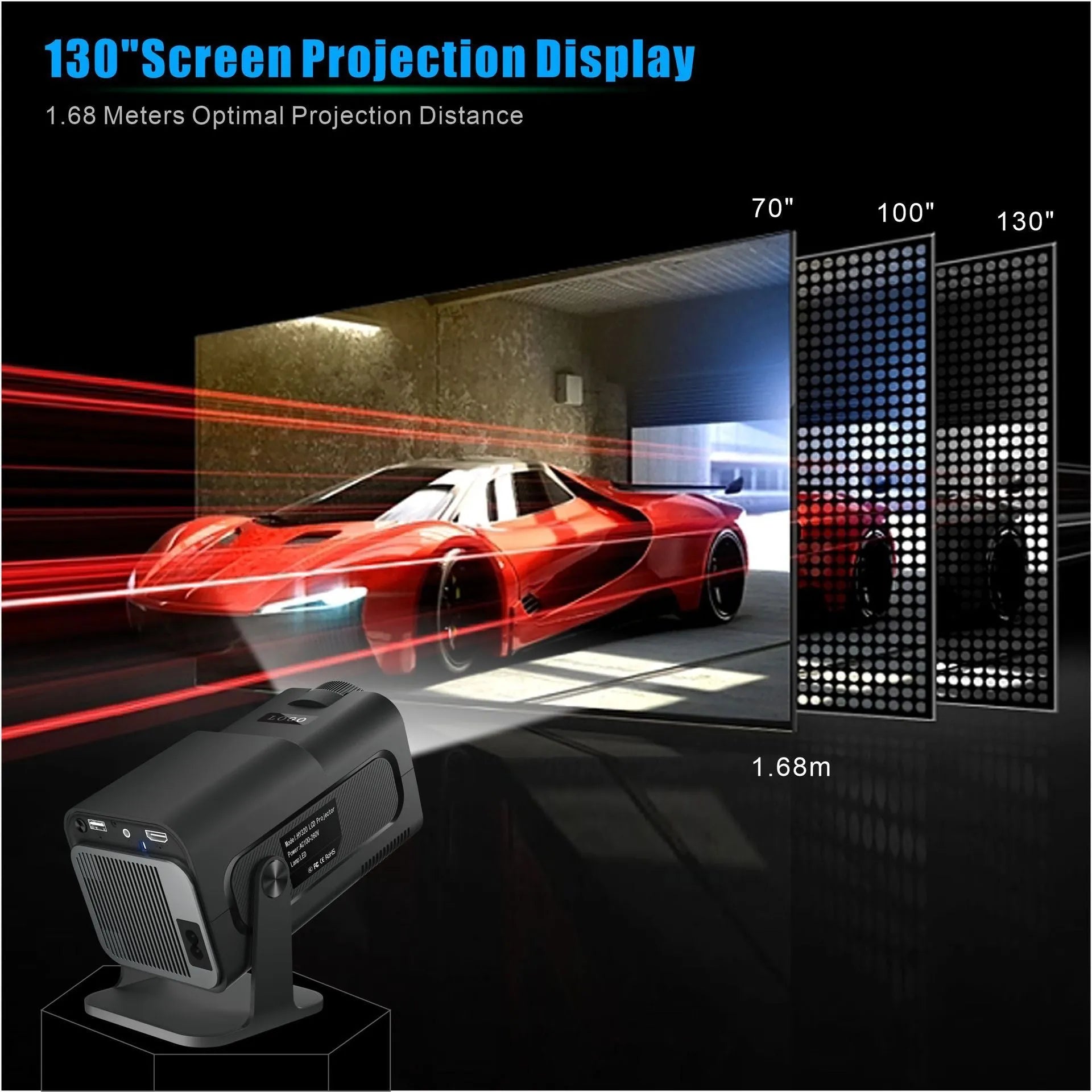 HY320 Android small HD smart projector 1080p with PTZ bracket and remote control