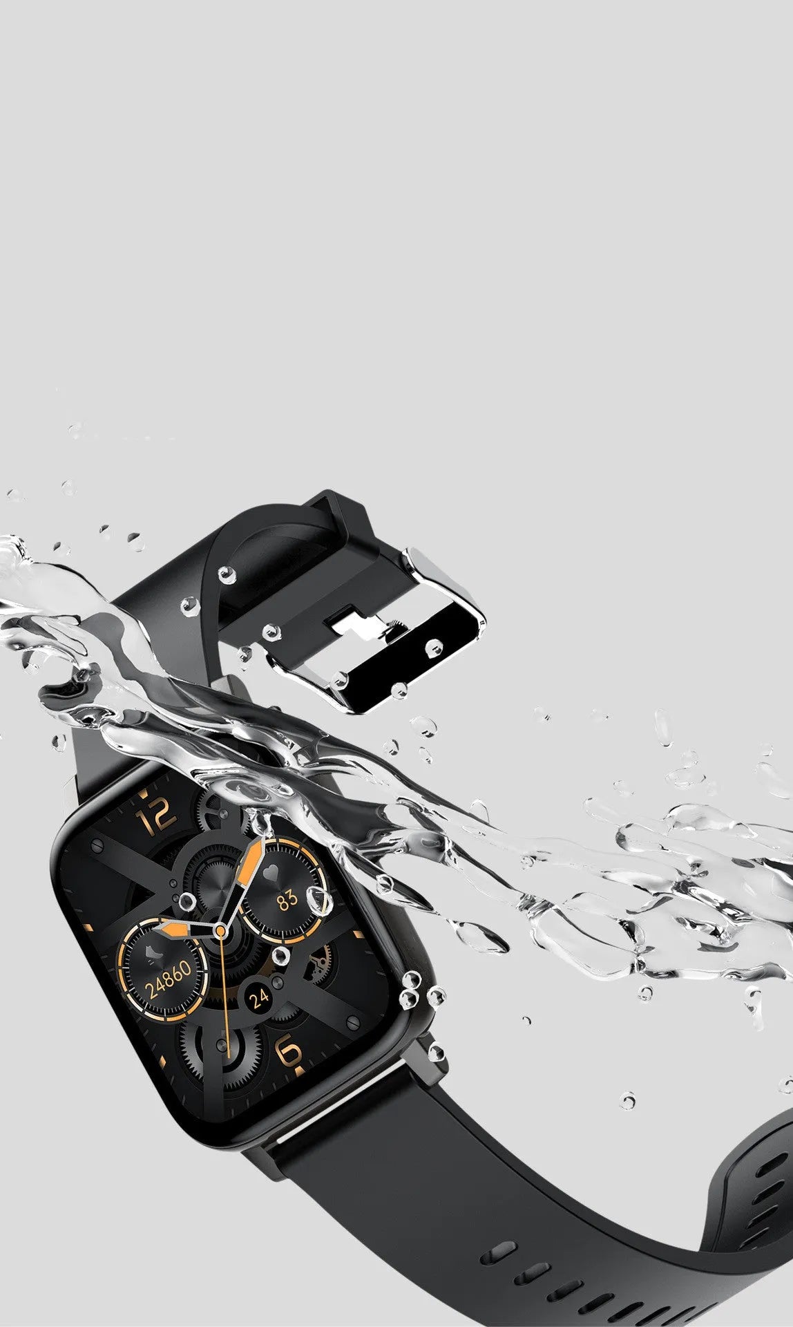 H80 black smartwatch with ECG monitoring on a wrist, showing heart rate data on its 1.69-inch screen.