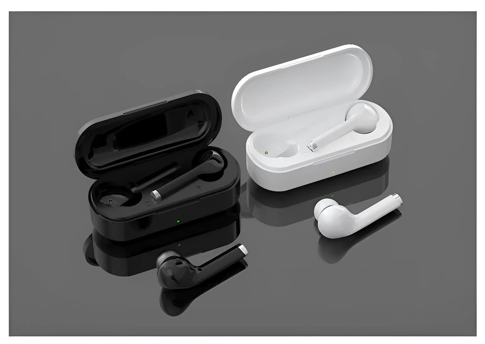 Black and white true wireless Bluetooth 5.0 earphones with USB charging case